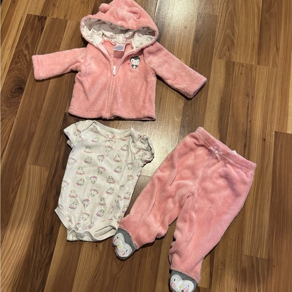 Little Wonders Pink Fleece penguin outfit set
